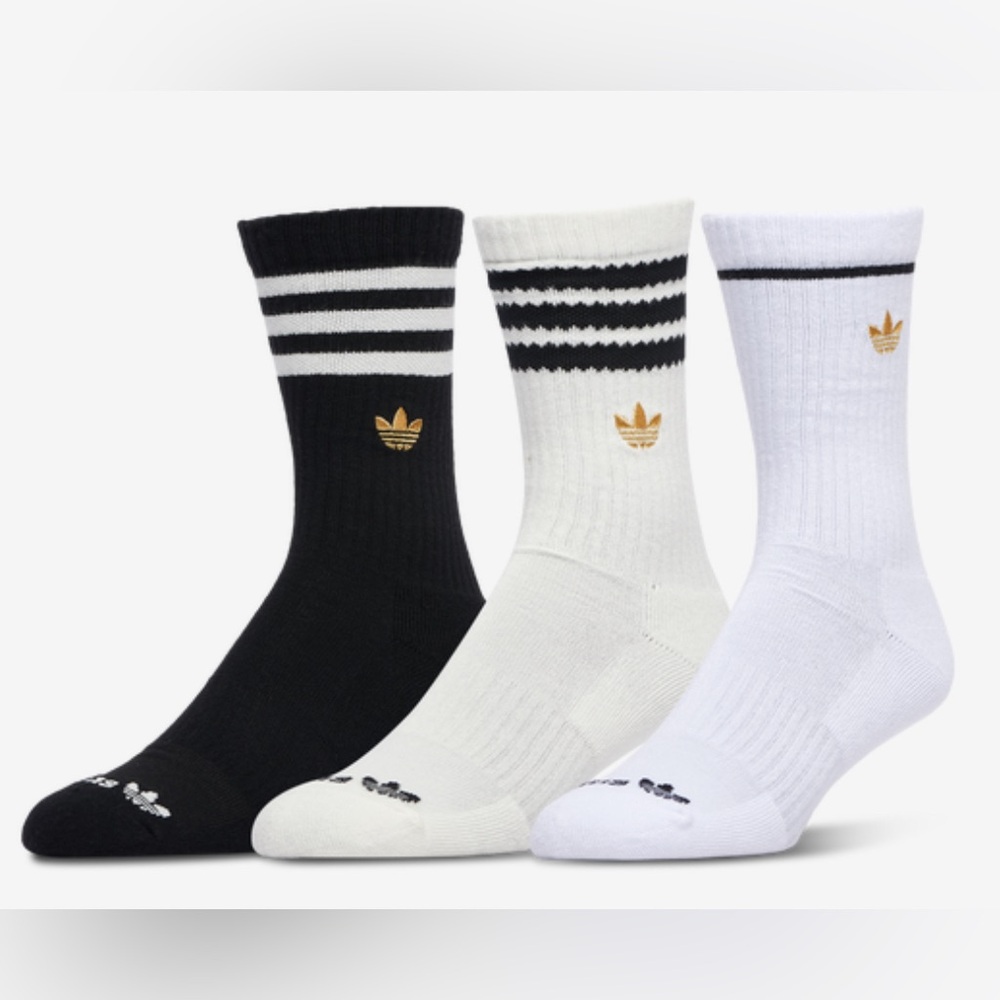 ADIDAS CREW SOCKS! BLACK, WHITE, CREAM - 3 pairs NEW WITH TAGS